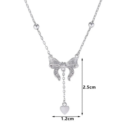 S925 sterling silver butterfly heart pendant on an adjustable O-ring chain necklace.