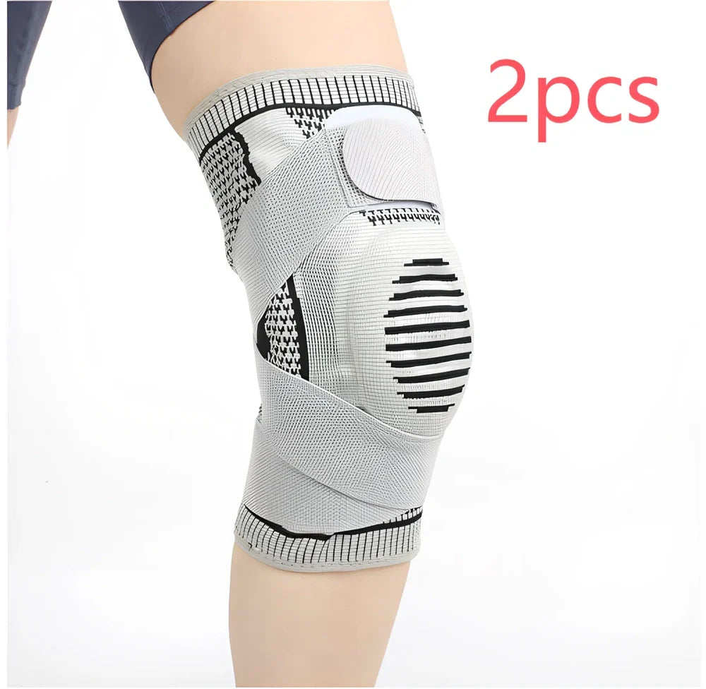 Outdoor sports pressure knee pads in fluorescent green, breathable polyester construction for mountaineering and cycling