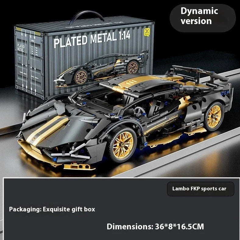 Remote control building block racing car model with detailed plastic components and wireless controller