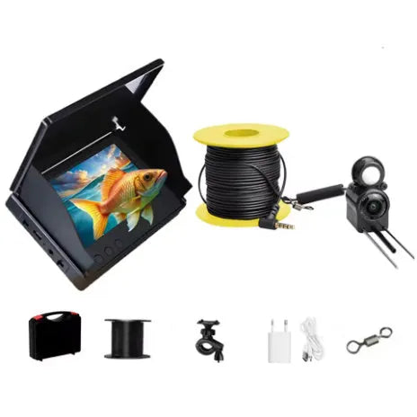 Underwater fish finder camera with 4.3-inch monitor, 220-degree lens, and LED lights on a 30-metre cable.