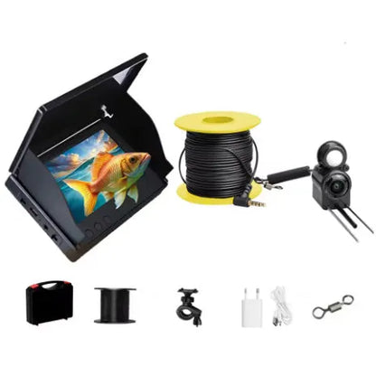 Underwater fish finder camera with 4.3-inch monitor, 220-degree lens, and LED lights on a 30-metre cable.
