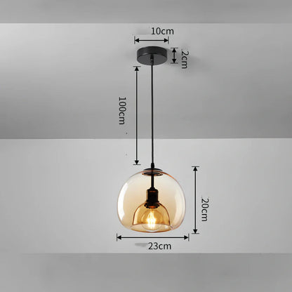 Nordic minimalist chandelier with 23cm glass shade and 100cm hanging wire in cognac colour