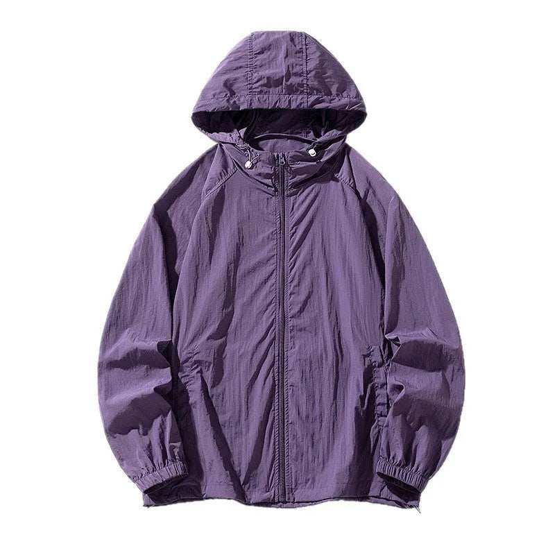 Loose-fit thin nylon sports jacket shown in a colour option, suitable for outdoor leisure wear.