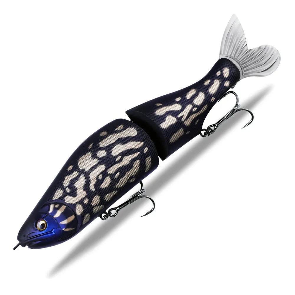 185mm hard plastic bass fishing swimming lure in assorted colours on a tackle box.