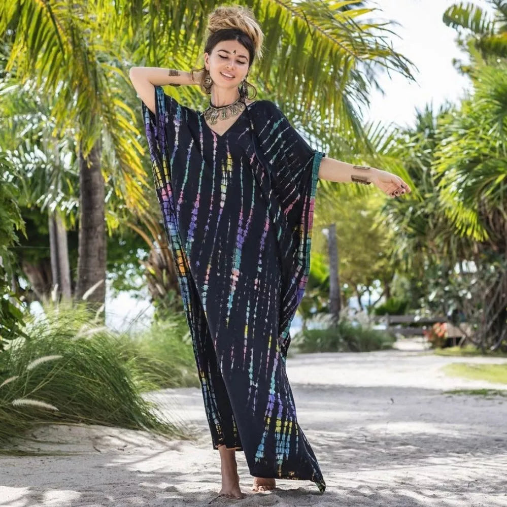 Cotton Beach Cover-up Robe Dress in various colors, perfect for beach or poolside lounging.