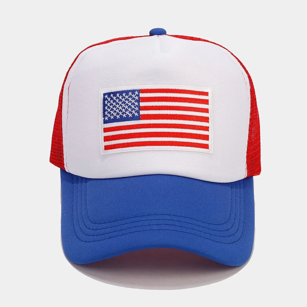 Red and blue colour option baseball cap with dome crown and adjustable strap.