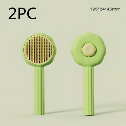 Sunflower design pet comb with stainless steel needles and one-click hair removal button