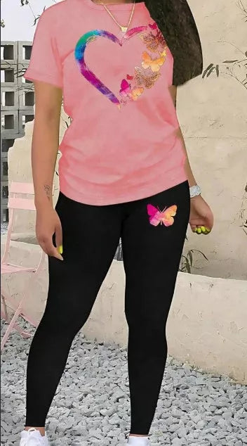 Heart-shaped colorful butterfly print romantic outfit for Valentine's Day, spring, and summer