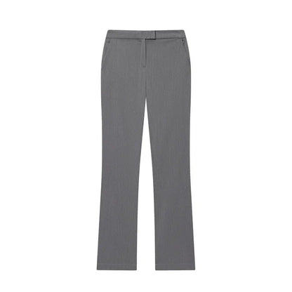 Women's slim-fit two-piece suit set with long-sleeve button jacket and flared pants in black, grey, pink, or apricot, sizes XS to L