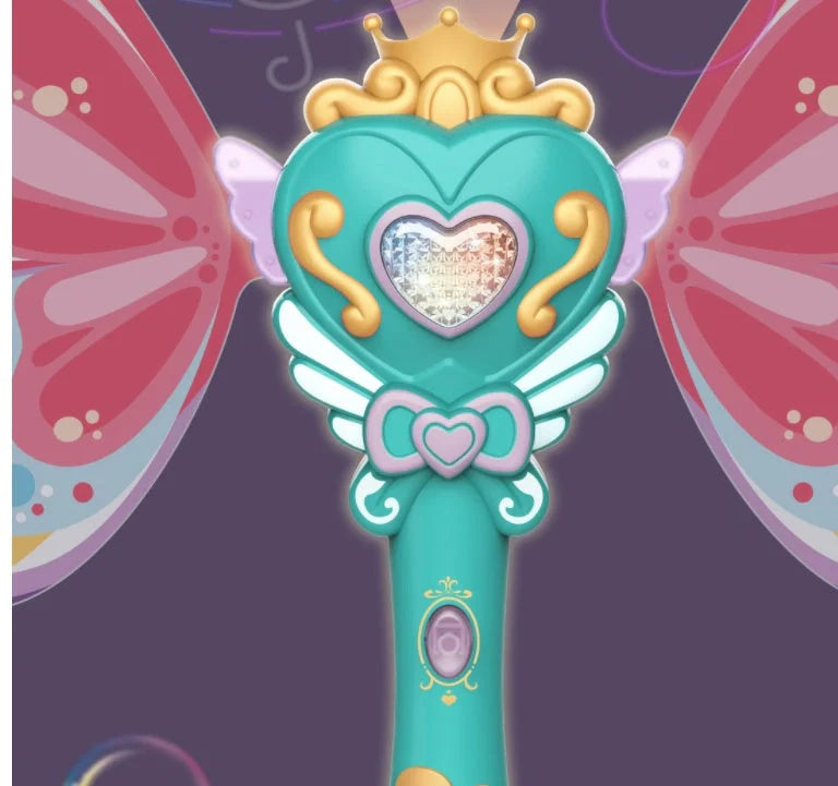 Pink electric magic wand bubble blower for kids with LED lights and music