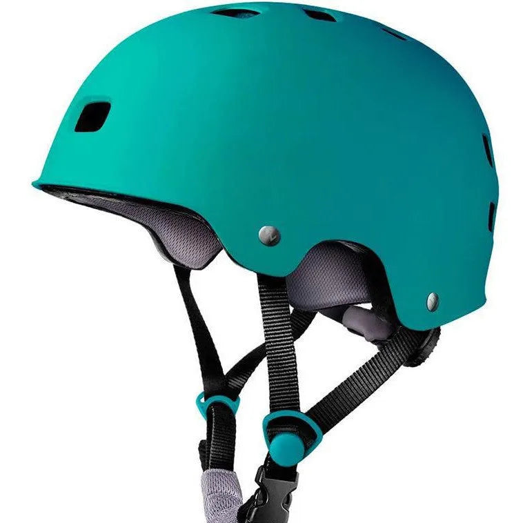 Children's skateboarding helmet in solid colour with ABS shell, shown in size S, M, and L.