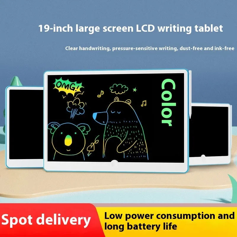 19-inch LCD children's drawing board with rechargeable battery in blue and white colour