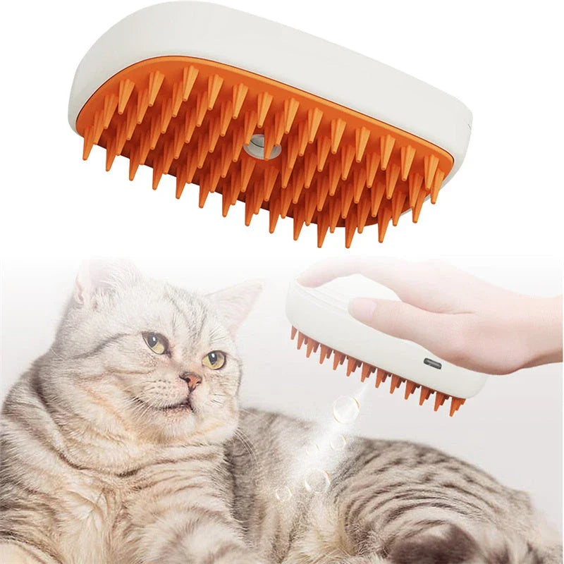 USB-rechargeable pet steam brush with gentle steam function for effortless cat grooming
