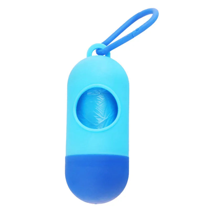 Dog poop bags holder with hook in various colours, showing Velcro fastening and compact 10cm size