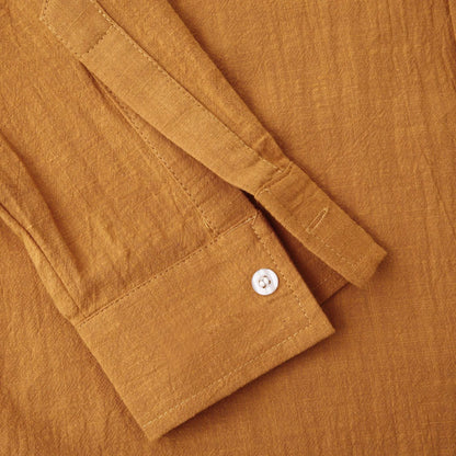Men's slim fit brown long sleeve shirt made from cotton blend fabric