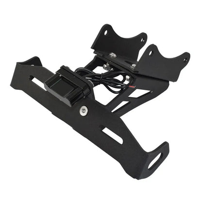 Black aluminium alloy motorcycle licence plate frame for Honda models with fixed bracket mounting