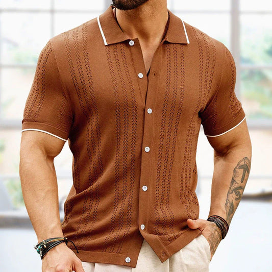 A stylish short-sleeve polo shirt made with premium Tencel fabric, featuring a unique flocked design and a variety of classic color options.