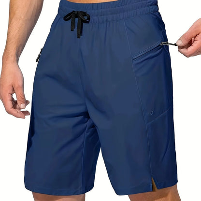Men's solid-colour quick-drying beach shorts in a straight-leg style on a neutral background.