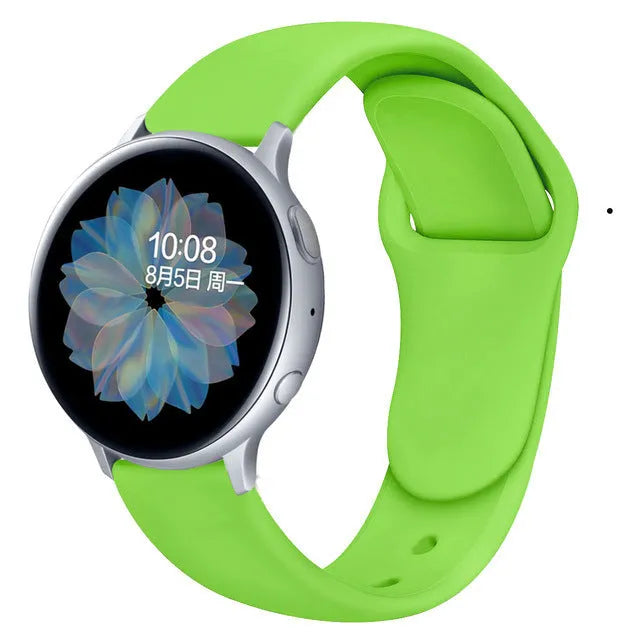 Samsung Galaxy Active 2 reverse buckle silicone strap showing 20mm and 22mm width options