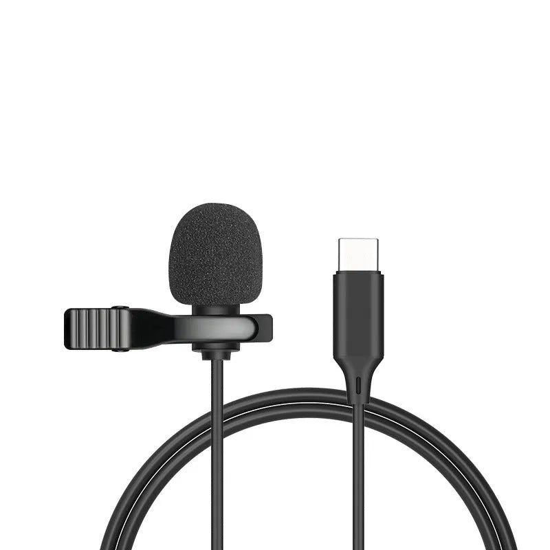 Wired lavalier microphone with clip and in-ear headphones for iPhone and 3.5mm devices.