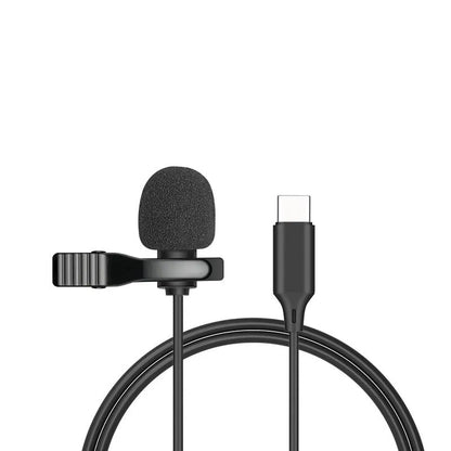 Wired lavalier microphone with clip and in-ear headphones for iPhone and 3.5mm devices.