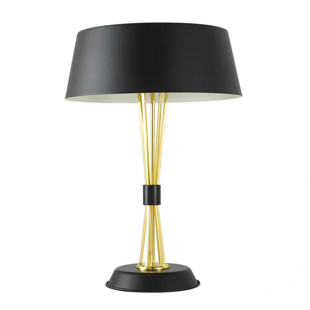 European style iron table lamp, 35cm diameter base, 66cm height, black or white finish with LED bulb and metal lampholder