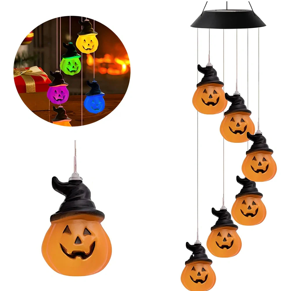 Solar-powered wind chime garden lamp with hummingbird design, automatic day-night operation, waterproof construction