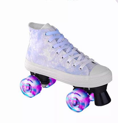 Adult camouflage canvas roller skates with double row PU wheels in various colors