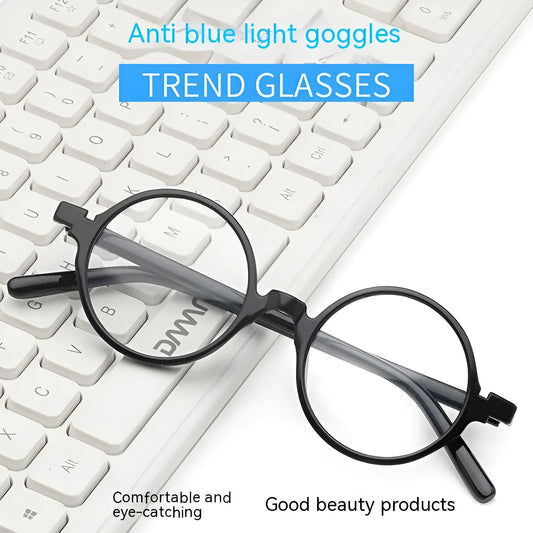 Artistic retro round flat mirror glasses with a PC frame in four colour options.