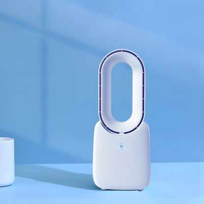 Pink USB charging bladeless desk fan, 119×128×304mm portable size with touch screen and 2200mAh battery for quiet office cooling