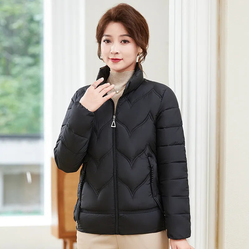 Women's long sleeve cotton coat with stand collar in solid colour, loose fit, sizes XXL to 6XL