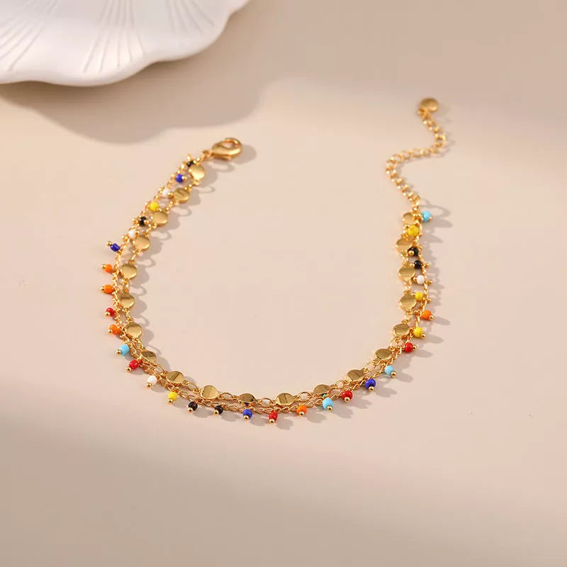 Candy Color Small Rice-shaped Beads National Style Anklets in vibrant KA0154 color