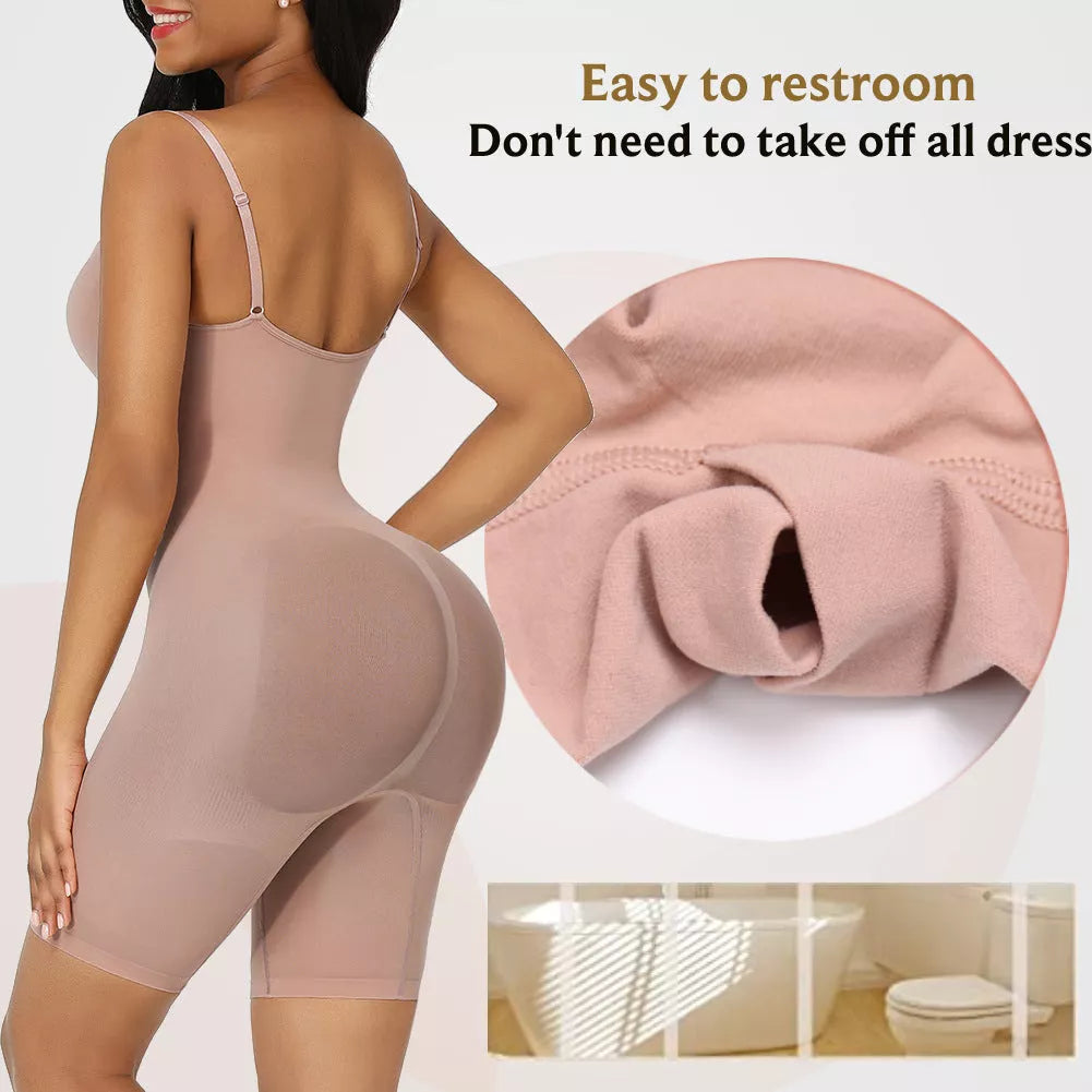Body-shaping corset in black, skin color, or brown with belly contracting and chest support features