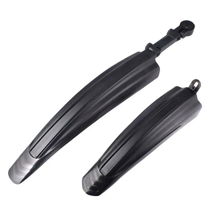 Mountain bike mudguard with 360-degree folding shown in black on 26-inch mountain bike wheel