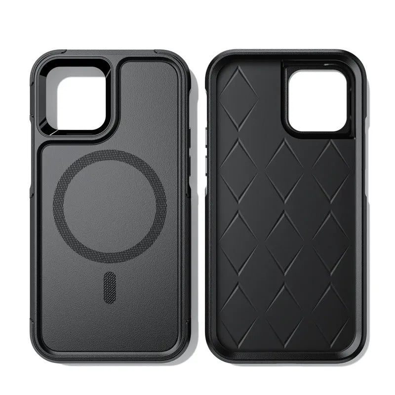 Black magnetic shatterproof back cover case for iPhone 12 and iPhone 13 series phones