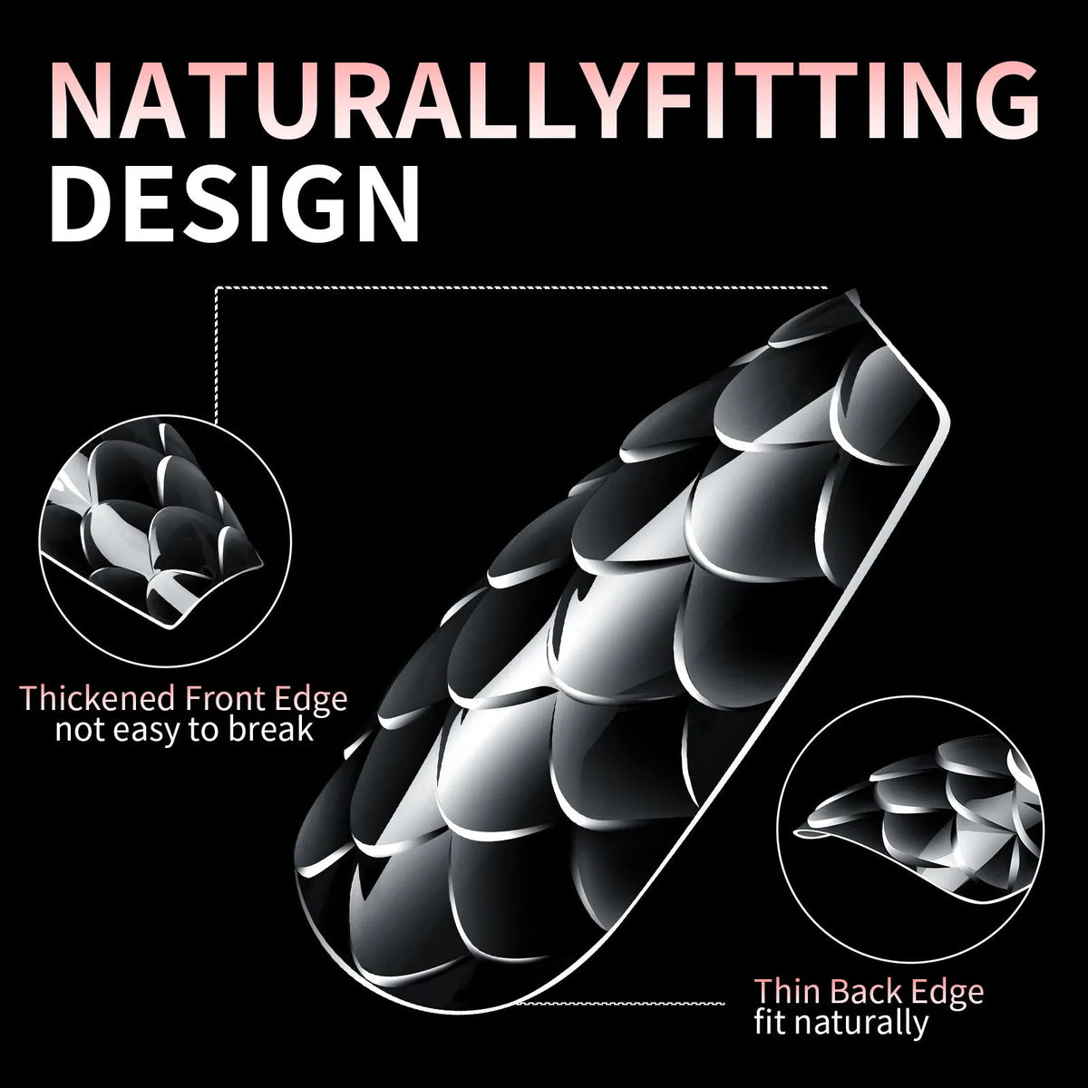 Professional 3D scale long shaping false nail tips in Frigate Box packaging for nail extensions.