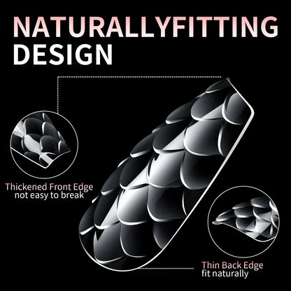 Professional 3D scale long shaping false nail tips in Frigate Box packaging for nail extensions.