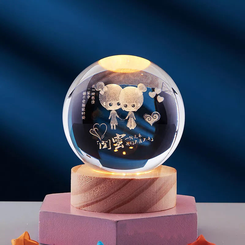 Crystal Ball Night Light with 3D Carved Solar System Design
