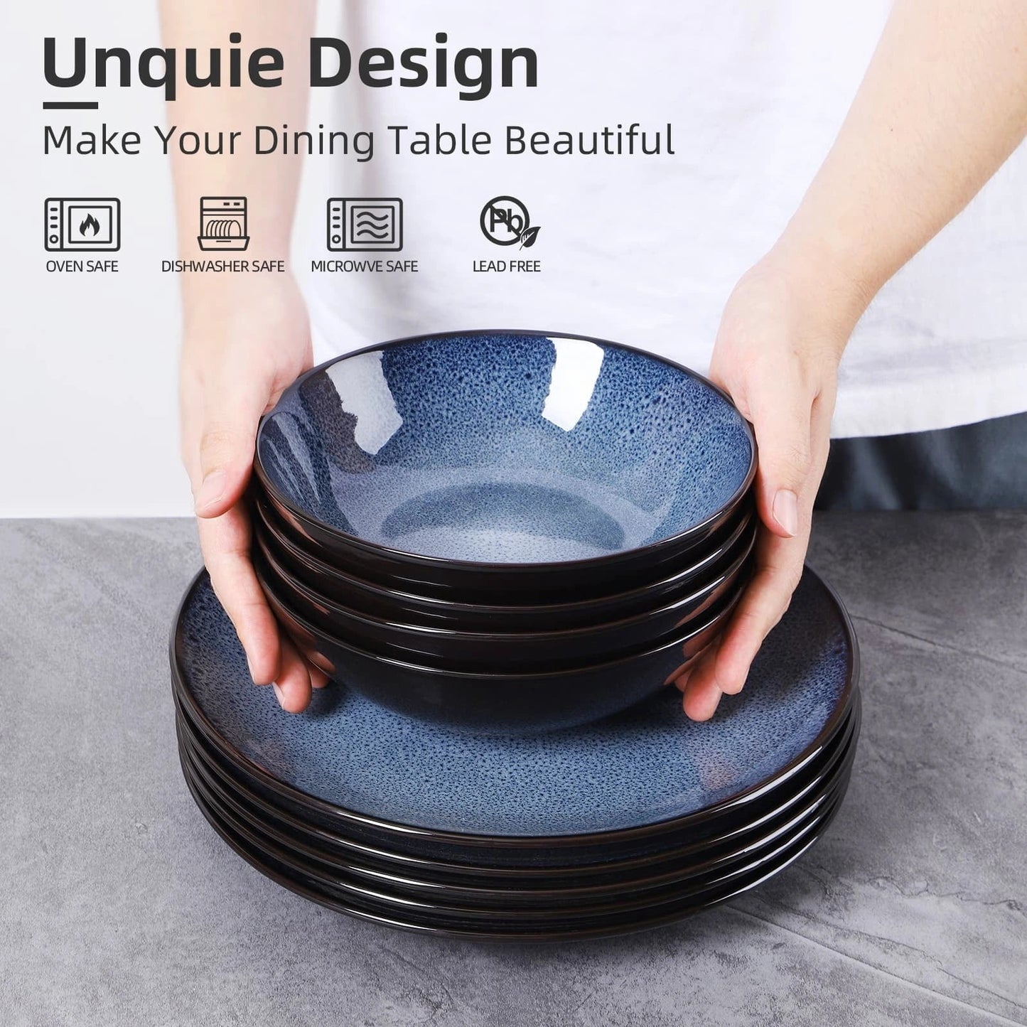 Peacock Blue Ceramic Bowls - Set of 4 for Serving Soups, Salads, Desserts, and More