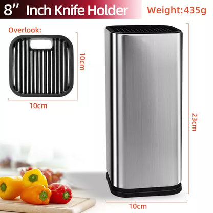 Stainless steel drainable knife and chopping board holder for kitchen organization