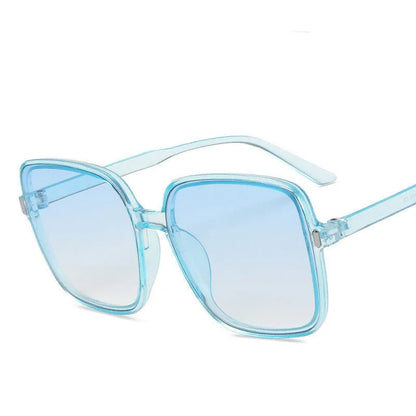 Big square rice nail sunglasses with PC frame and AC lenses, shown in multiple colour options including leopard print and blue.