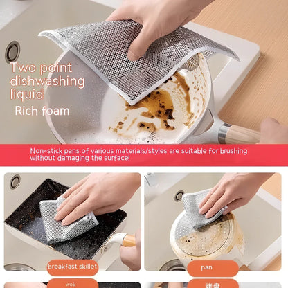 Silver silk cloth pattern steel wire cleaning cloth measuring 20x20cm for kitchen pots and bowls