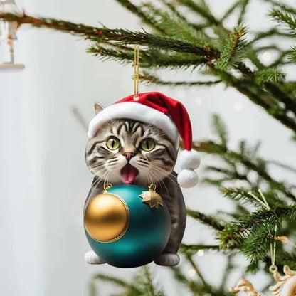 Cartoon style kitty Christmas car hanging ornament made from clear acrylic, shown in one of ten available colour variations.