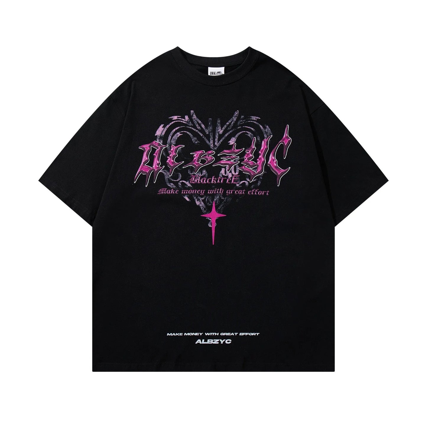 Men's loose fit cotton t-shirt with fashion print in white and black colours