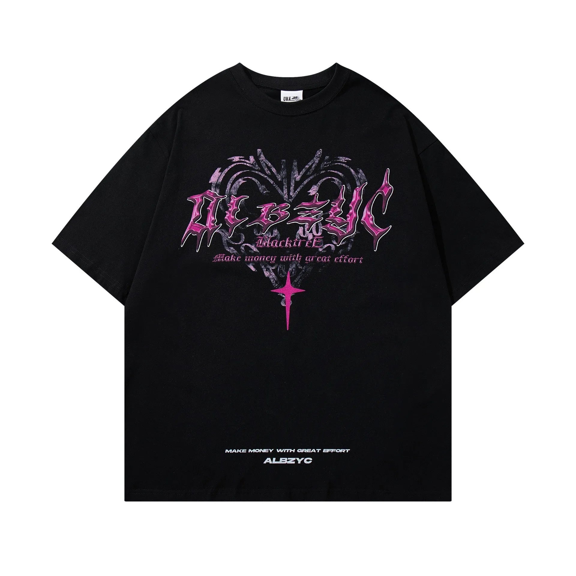 Men's loose fit cotton t-shirt with fashion print in white and black colours