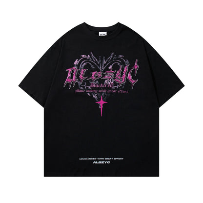 Men's loose fit cotton t-shirt with fashion print in white and black colours