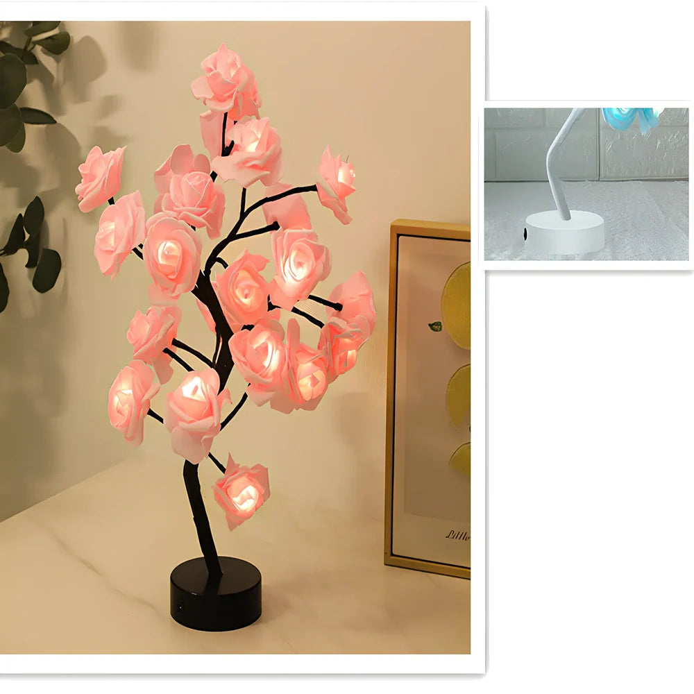 LED rose table lamp with flower design measuring 450mm height with USB power connection