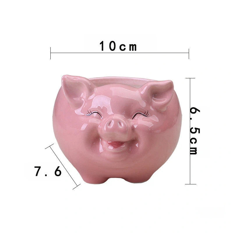 Hand-painted Nordic cartoon animal ceramic succulent pot in white, pink, or blue, small, medium, or large size