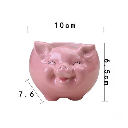 Hand-painted Nordic cartoon animal ceramic succulent pot in white, pink, or blue, small, medium, or large size