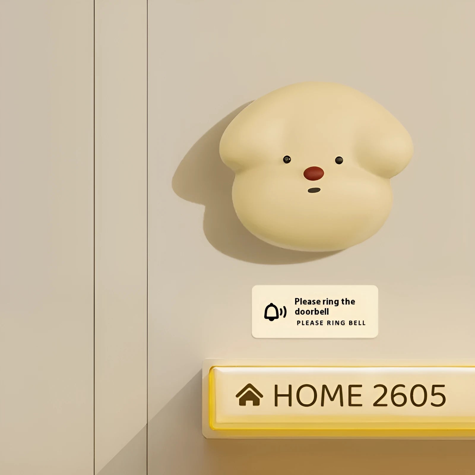Wireless plug-in doorbell with self-generating beeper in milky yellow or white colour for household use